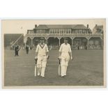 Yorkshire C.C.C. c1949. Mono real photograph plain back postcard of Len Hutton and Frank Lowson