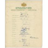 Australia tour to England 1953. 'Coronation Tour'. Official autograph sheet fully signed in ink by