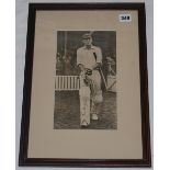 Len Hutton. Yorkshire & England 1934-1955. Mono printed picture of Hutton walking out to bat for