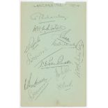Lancashire C.C.C. 1934. Album page signed in pencil by ten Lancashire players. Signatures are