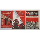 Belle Vue and Wembley Speedway 1937-1938. Three official programmes, one for the meeting held at