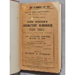 Wisden Cricketers' Almanack 1907. 44th edition. Bound in light brown boards, with original paper