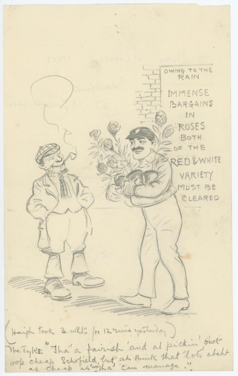 Yorkshire v Lancashire, Bradford 1912. J.H. Dodgson. 'Yorkshire Evening Post' cartoonist 1900/1920'
