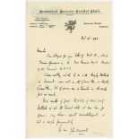 John Daniell. Somerset & Cambridge University 1898-1927. Single page handwritten letter in ink on