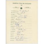 Pakistan tour to England 1967. Official autograph sheet for the Pakistan tour of England 1967. Fully