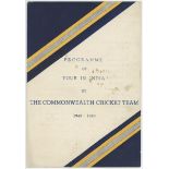 Commonwealth Cricket Team 1949/50. Official souvenir brochure for the tour to India published by The