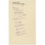 Oxford University C.C. 1912. Page signed by eleven players who represented Oxford University in