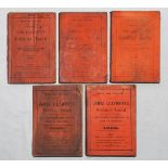 James Lillywhite's Cricket Annual. 1888, 1890, 1892, 1898 and 1899 in original red/orange boards.