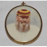 W.G. Grace. Original hand painted miniature oval cameo of Grace, head and shoulders wearing M.C.C.