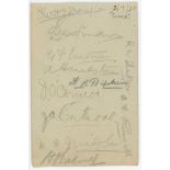 Essex C.C.C. 1927. Small album page signed in pencil by eleven members of the Essex team. Signatures