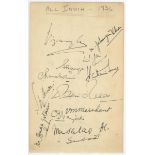 All India tour to England 1936. Album page nicely signed in ink by thirteen members of the 1936