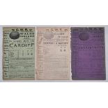 Rugby in Wales 1911. Selection of three original 'Great Western Railways' printed paper handbills