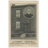 'J.T. Tyldesley- Lancashire C.C.C. and his birthplace, Roe Green, Worsley'. Mono postcard of