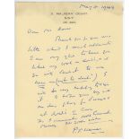 Pelham Francis Warner. Oxford University, Middlesex & England 1894-1920. Single page handwritten
