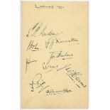 Middlesex C.C.C. 1932. Album page nicely signed in ink by nine Middlesex players. Signatures include
