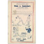 New Zealand. Canterbury v Otago 1931. Official programme/ scorecard for the match played at