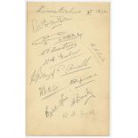 Leicestershire C.C.C. 1932. Album page signed in pencil by twelve Leicestershire players. Signatures