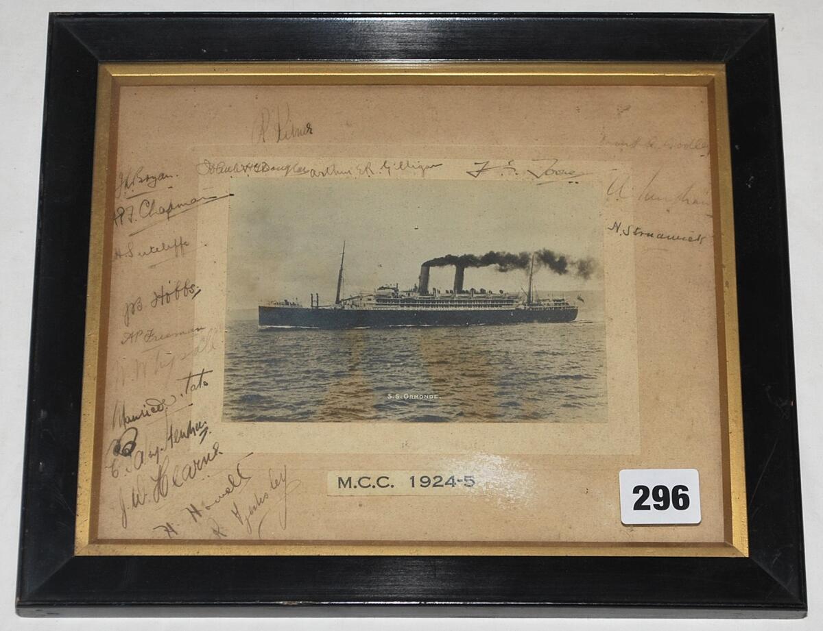 M.C.C. tour of Australia 1924/1925. Original mono photograph of the S.S. Ormonde, the ship which