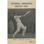 'Worrell Memorial Match 1968'. Rare official souvenir programme published by Sport & Pastime,