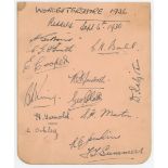 Worcestershire C.C.C. 1936. Album page nicely signed in ink by a selection of players associated