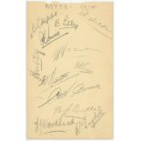 Nottinghamshire C.C.C. 1934. Album page signed in pencil by twelve Nottinghamshire players.