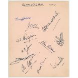 Glamorgan 1947. Large album page nicely signed in ink by eleven members of the team. Signatures