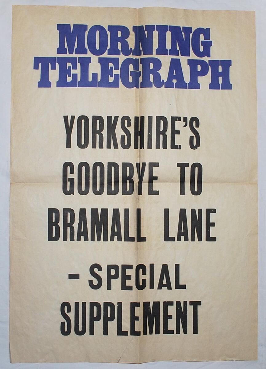 Yorkshire. Bramall Lane, Sheffield 1973. Original newspaper poster for the Morning Telegraph