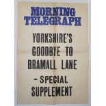 Yorkshire. Bramall Lane, Sheffield 1973. Original newspaper poster for the Morning Telegraph