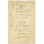Hampshire C.C.C. 1932. Album page signed in pencil by twelve Hampshire players. Signatures are