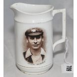 Jack Hobbs. Staffordshire transfer printed jug with portrait vignette of Hobbs, head and