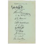 Northamptonshire C.C.C. 1931. Album page nicely signed in ink by twelve Northamptonshire players.