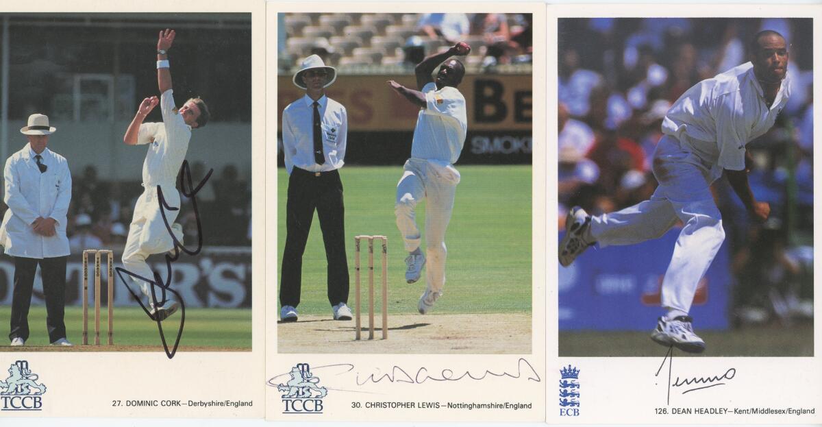 Signed cricket trade cards. Eighteen TCCB/ECB/Classic Cricket cards each signed by the featured