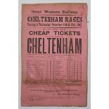 Horse racing 1902. Original 'Great Western Railways' printed poster advertising travel to Cheltenham