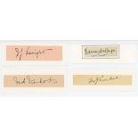 England Test players. Four excellent ink signatures of Donald Knight, Surrey, Vallance Jupp,