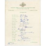 Australia tours to England 1964 and 1972. Official autograph sheet for the 1964 tour fully signed by