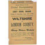 Wiltshire v London County 1901. Original Great Western Railway advertising handbill announcing '