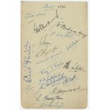 Lancashire C.C.C. 1932. Album page signed in ink by eighteen Lancashire players. Signatures