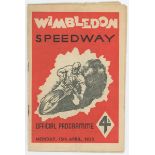 Wimbledon Speedway 1935/36. Five official programmes for meetings held at Wimbledon on 15th April,