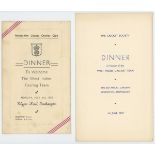 West Indies tours to England 1950-1984. Four official menus for dinners. Menus are for the 'Dinner