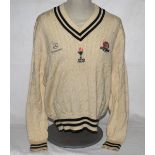 Border (South Africa) white long sleeved cricket sweater with 'Border Cricket' emblem to centre