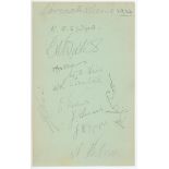 Warwickshire C.C.C. 1933. Album page signed in pencil by eleven Warwickshire players. Signatures are