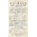 England v Rest of the World 1970. Official scorecard for the match played at Lord's on the 17th-23rd