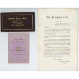 Lancashire Club Cricket. 1873-1887. Three early items relating to Lancashire clubs. 'Rules, List