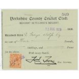 'Yorkshire County Cricket Club. Herbert Sutcliffe's Benefit'. Official receipt no. 529 issued to
