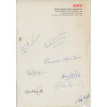 Test Match Special commentators. Official B.B.C. letterhead signed in ink by eight members of the