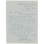 Edgar Grace, grandson of W.G. Grace. Single page handwritten letter in ink from Edgar Grace dated