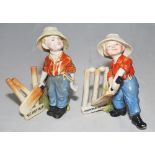 'Out First Ball' and 'The Hope of his Side'. Two Kinsella porcelain caricature spill vases of the