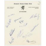 Somerset 1965. Official autograph sheet on County Club paper signed by twelve members of the