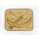 Cricket belt buckle. A bright and attractive Victorian brass buckle with impressed image of
