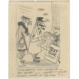 Robert S.E. Coram 'Maroc'. Original cartoon in pencil depicting a gentleman in hat, coat and